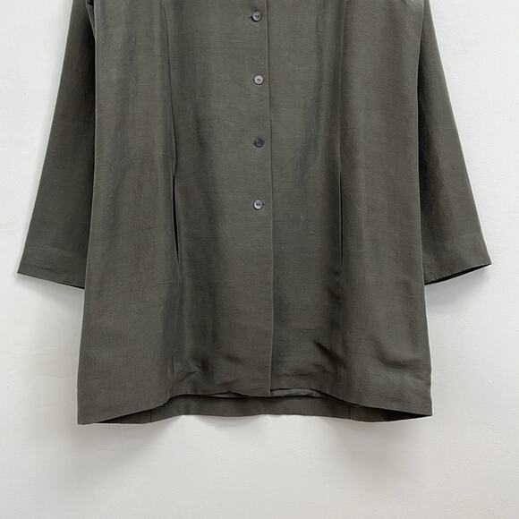 Eileen Fisher 100% Silk Long-Line Lightweight Blazer Jacket Artsy Neutral Small - Picture 8 of 11